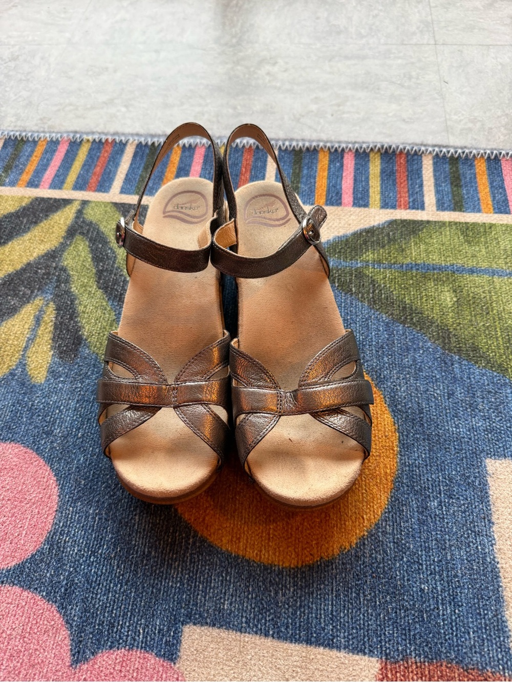 Dansko Silver Leather Wedge Slingback Sandals